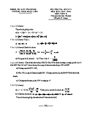 Đề kiểm tra học kì I năm học 2015  2016 môn toán  lớp 8
